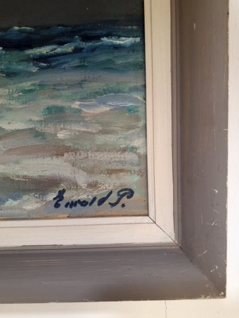 Maleri: Gråvejr over havet